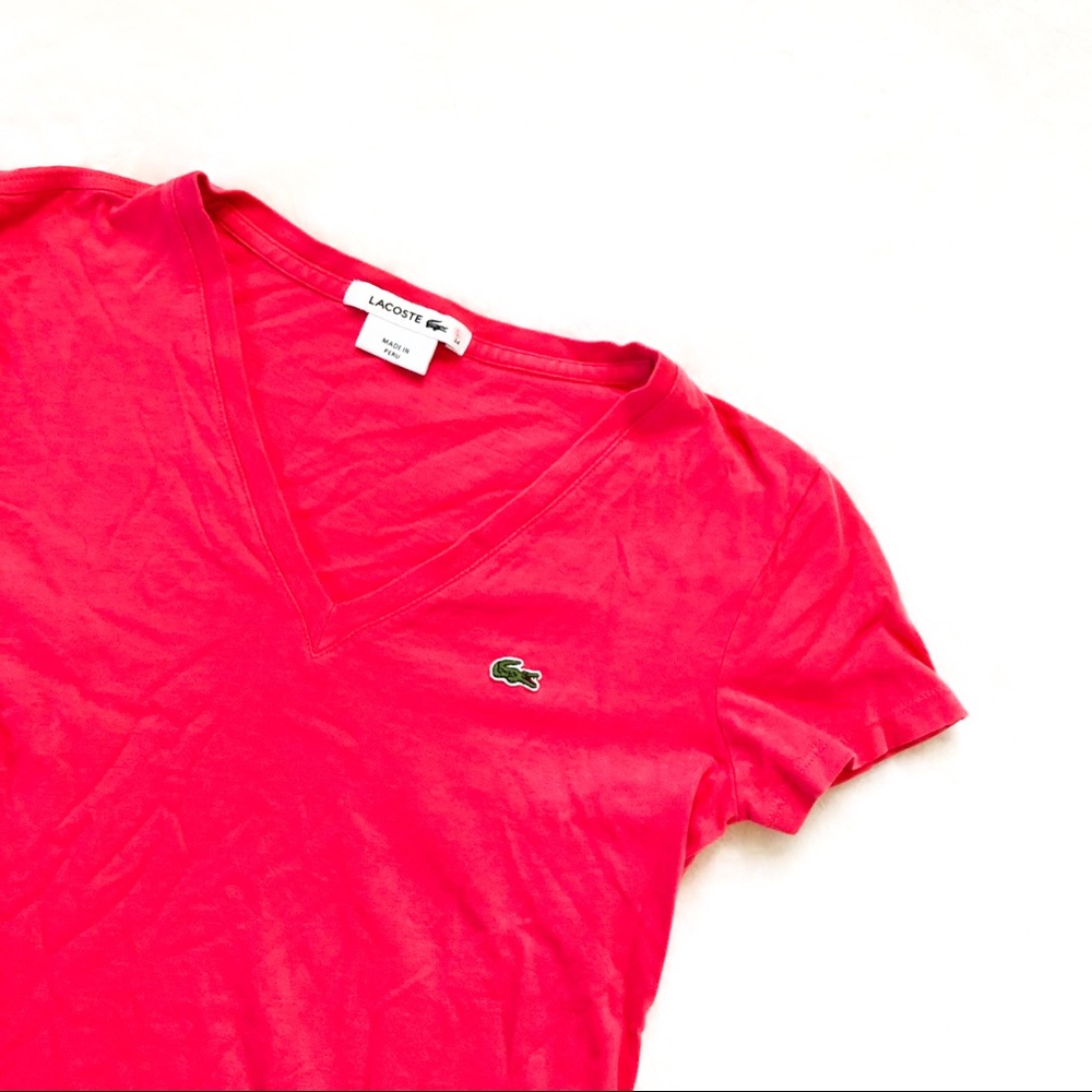 Lacoste Pink V-Neck Tee